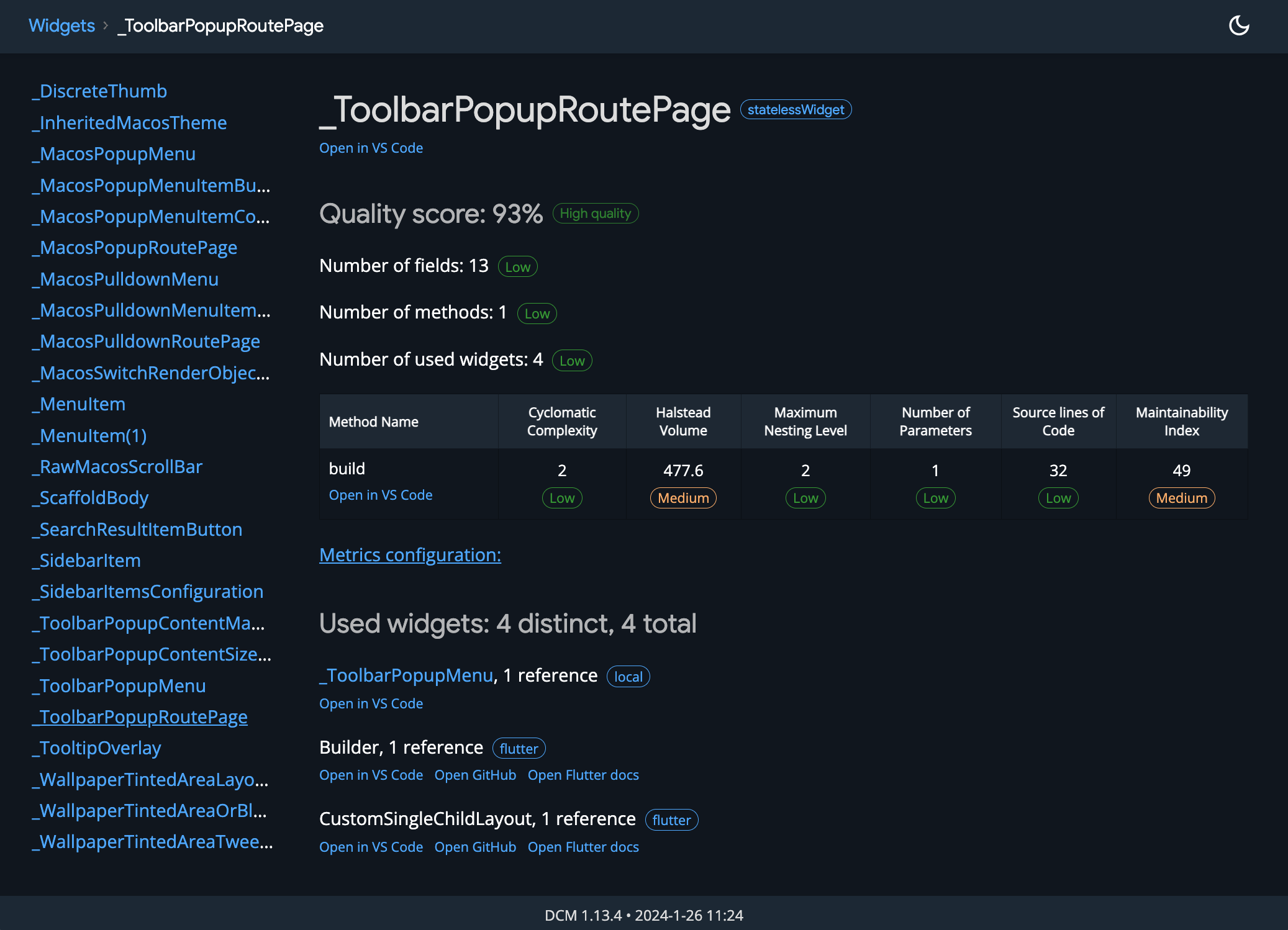 Widgets HTML report