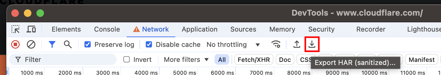 export HAR option in Chrome DevTools