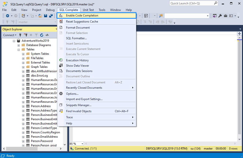 Enable the Code completion feature