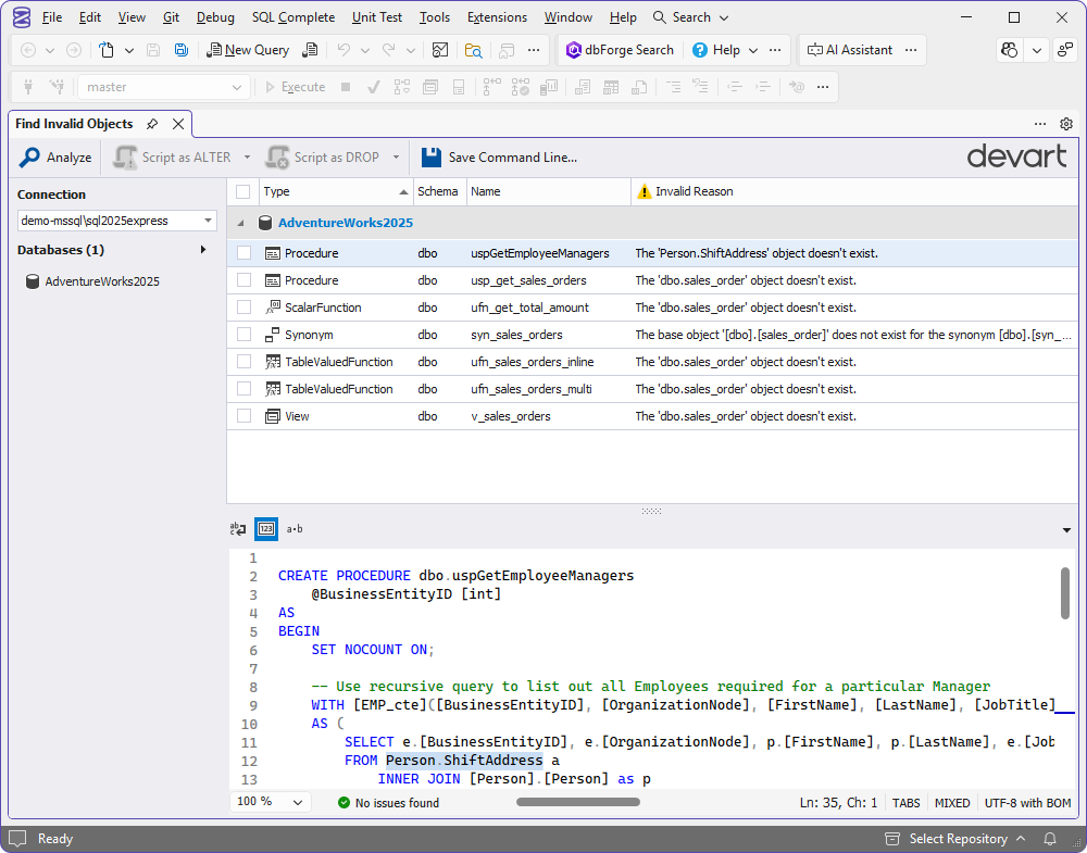 Find invalid objects in GUI