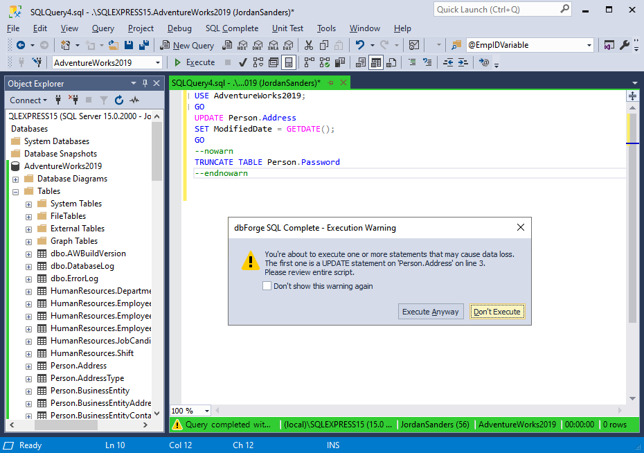 Execution Warnings