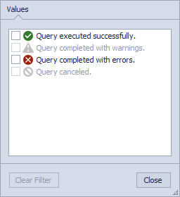Query History column filters
