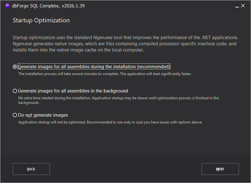 Startup optimization options