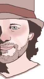 A drawn image of the right side of a man, Fredrik Söderström, wearing a hat